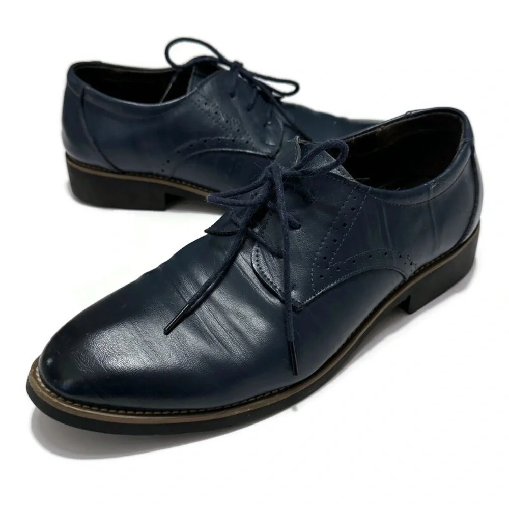 Vintage Blue Leather Lace Up Oxfords, Men's 8.5, Women's‎ 10